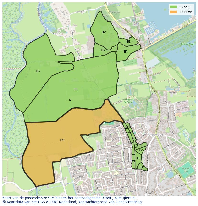 Afbeelding van het postcodegebied 9765 EM op de kaart.