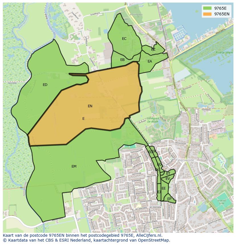 Afbeelding van het postcodegebied 9765 EN op de kaart.