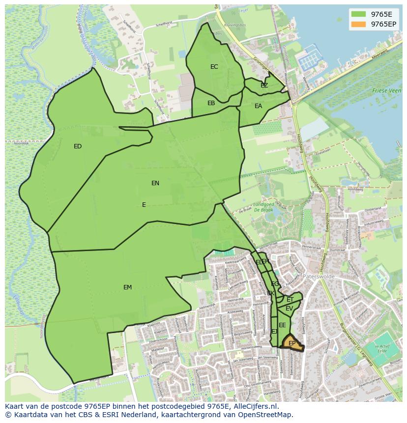 Afbeelding van het postcodegebied 9765 EP op de kaart.