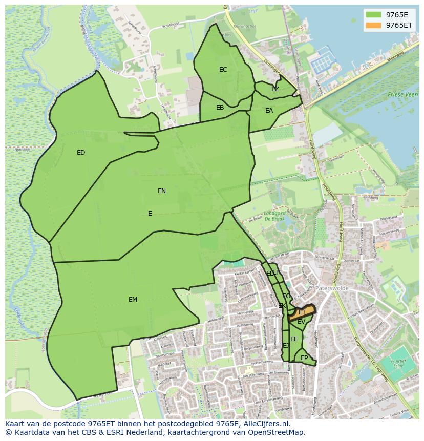 Afbeelding van het postcodegebied 9765 ET op de kaart.