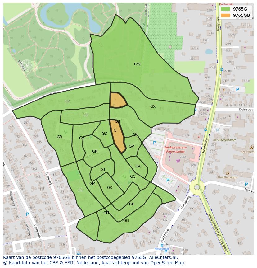 Afbeelding van het postcodegebied 9765 GB op de kaart.