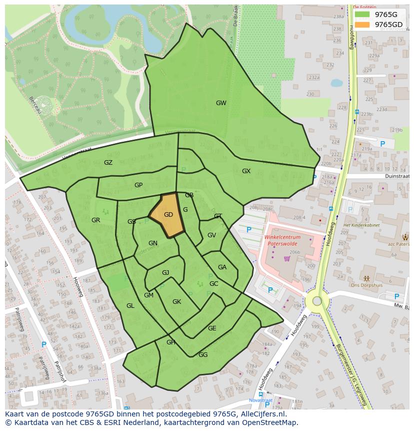 Afbeelding van het postcodegebied 9765 GD op de kaart.