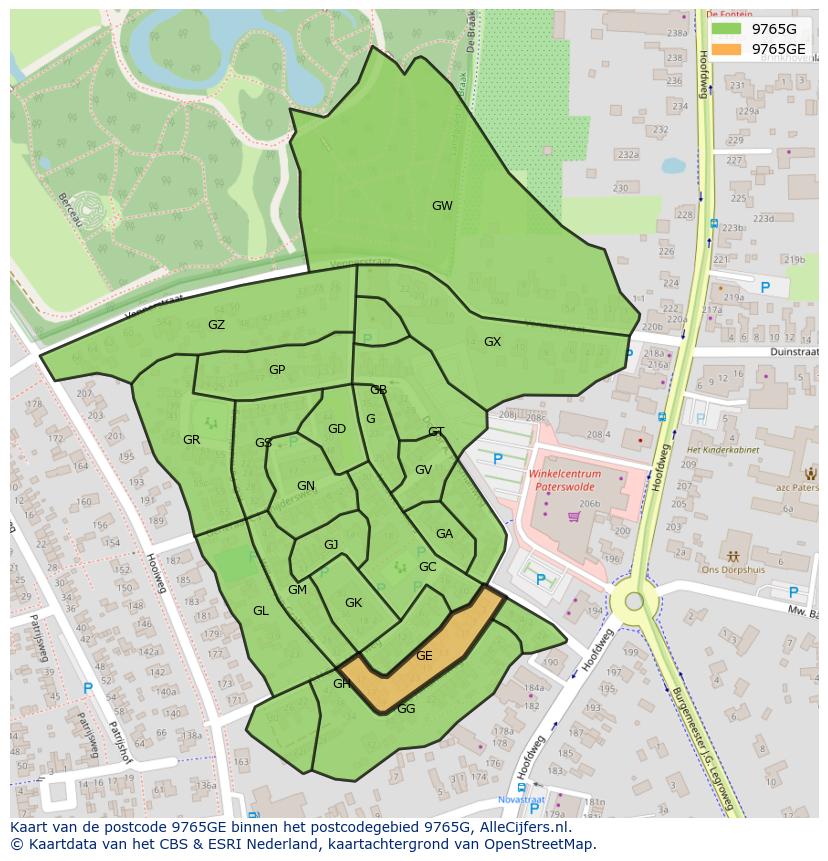 Afbeelding van het postcodegebied 9765 GE op de kaart.