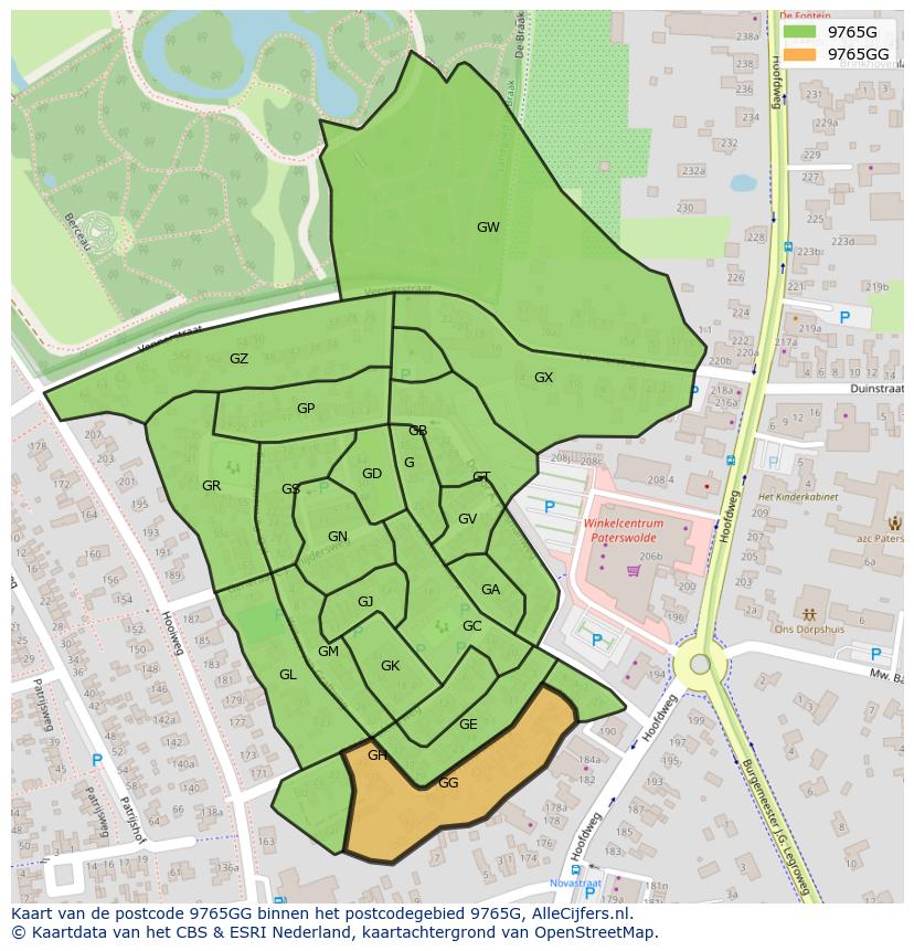 Afbeelding van het postcodegebied 9765 GG op de kaart.