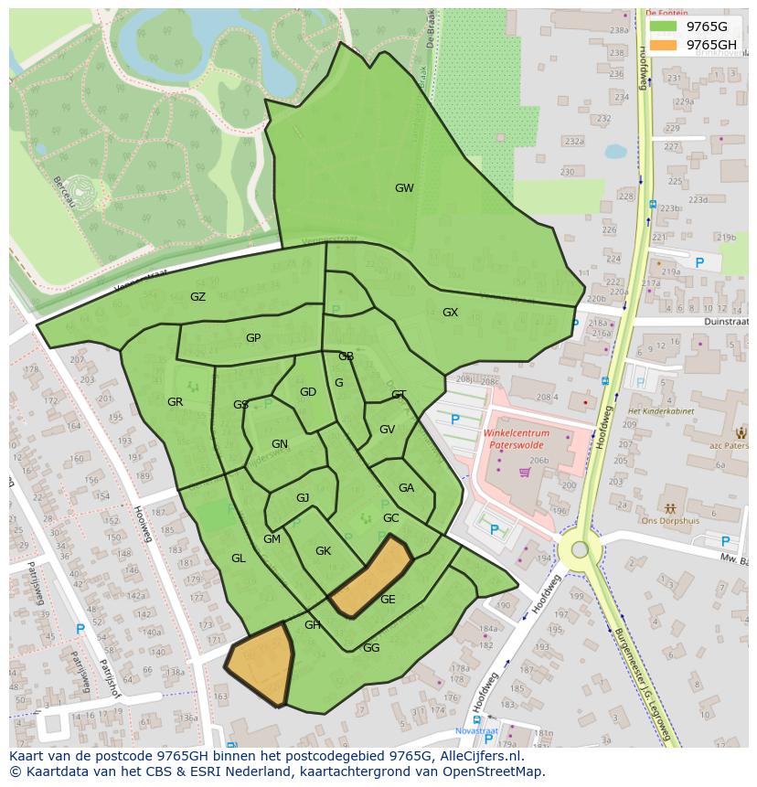 Afbeelding van het postcodegebied 9765 GH op de kaart.