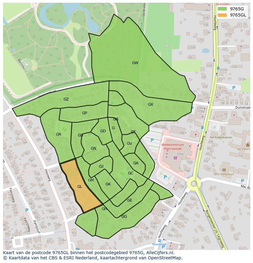 Afbeelding van het postcodegebied 9765 GL op de kaart.