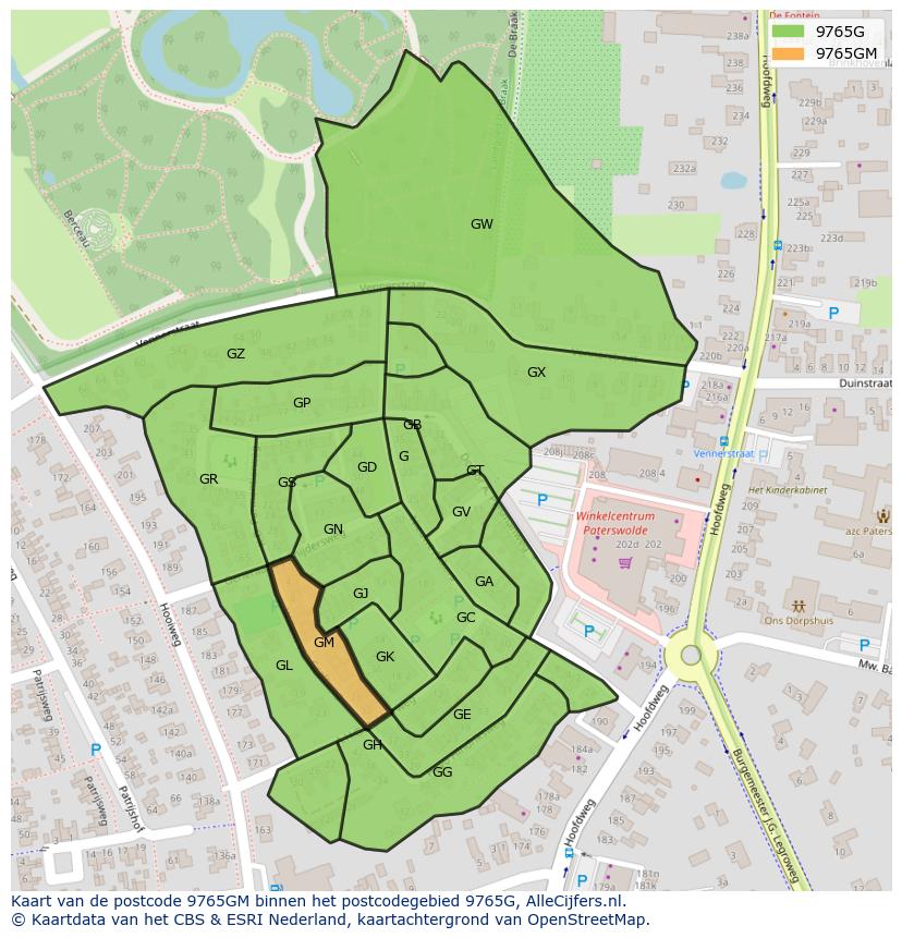 Afbeelding van het postcodegebied 9765 GM op de kaart.