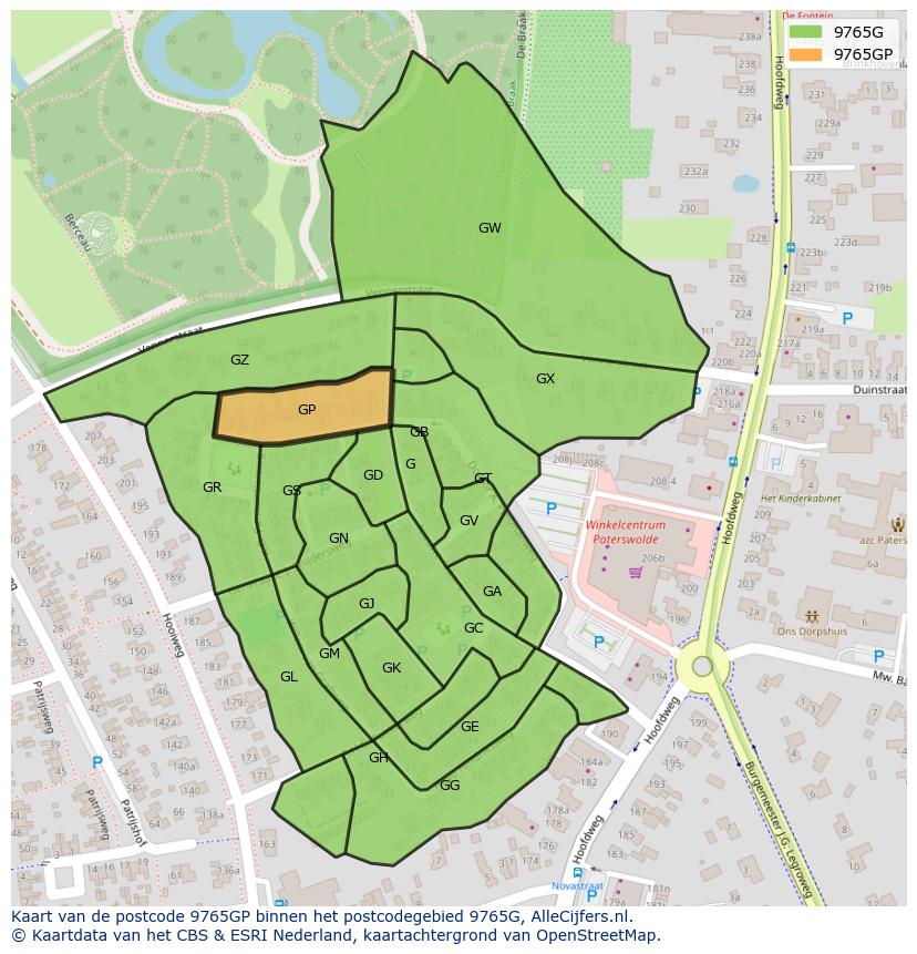 Afbeelding van het postcodegebied 9765 GP op de kaart.