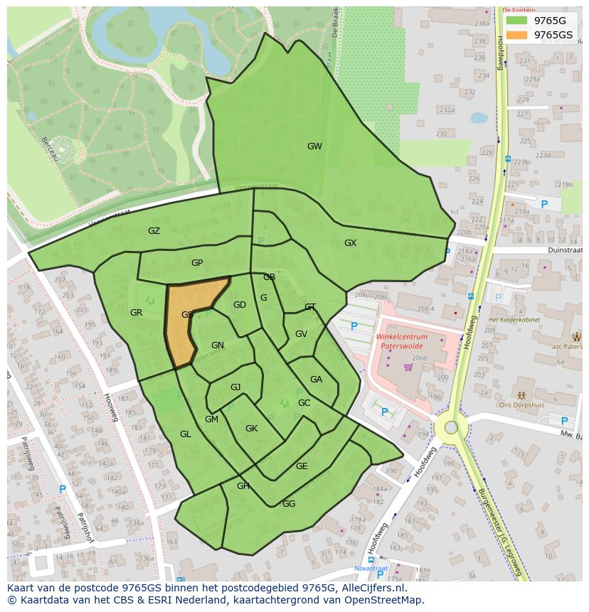 Afbeelding van het postcodegebied 9765 GS op de kaart.