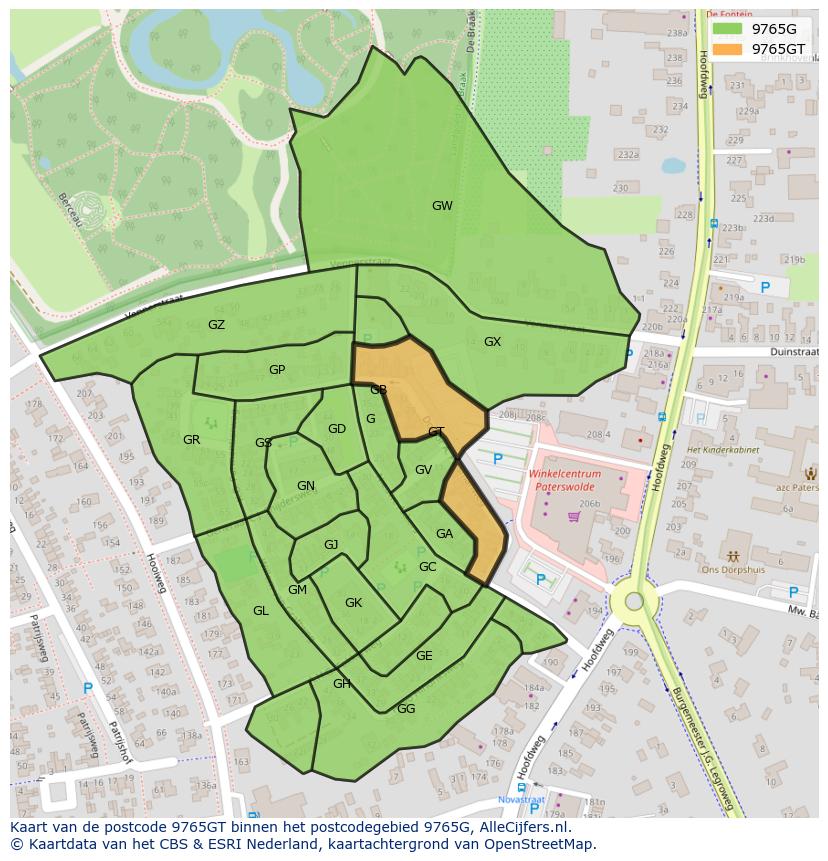 Afbeelding van het postcodegebied 9765 GT op de kaart.