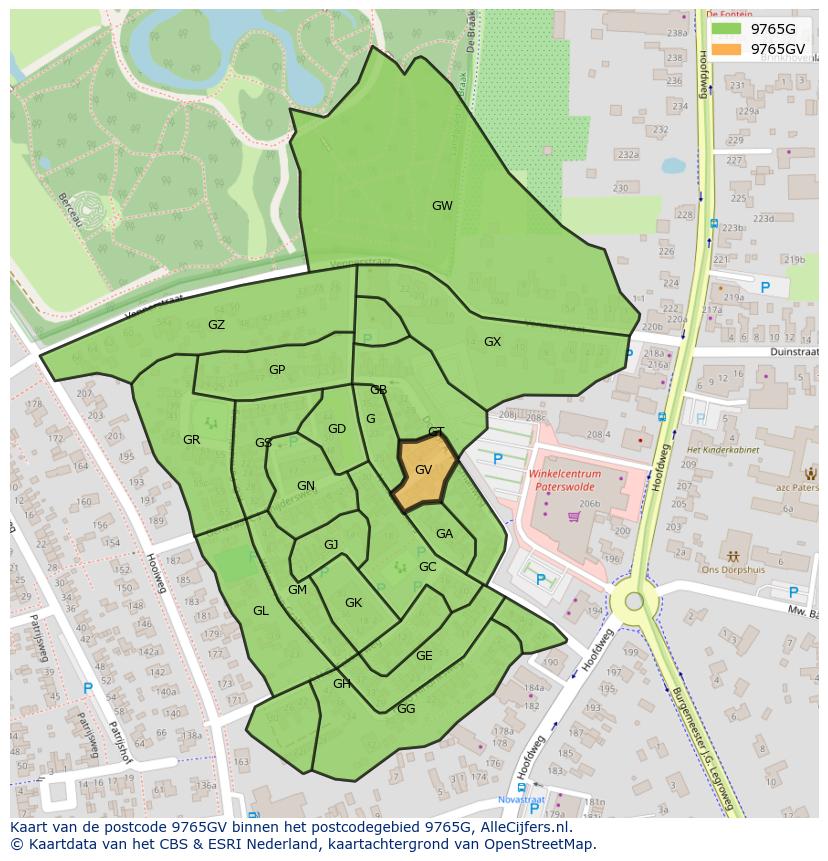 Afbeelding van het postcodegebied 9765 GV op de kaart.