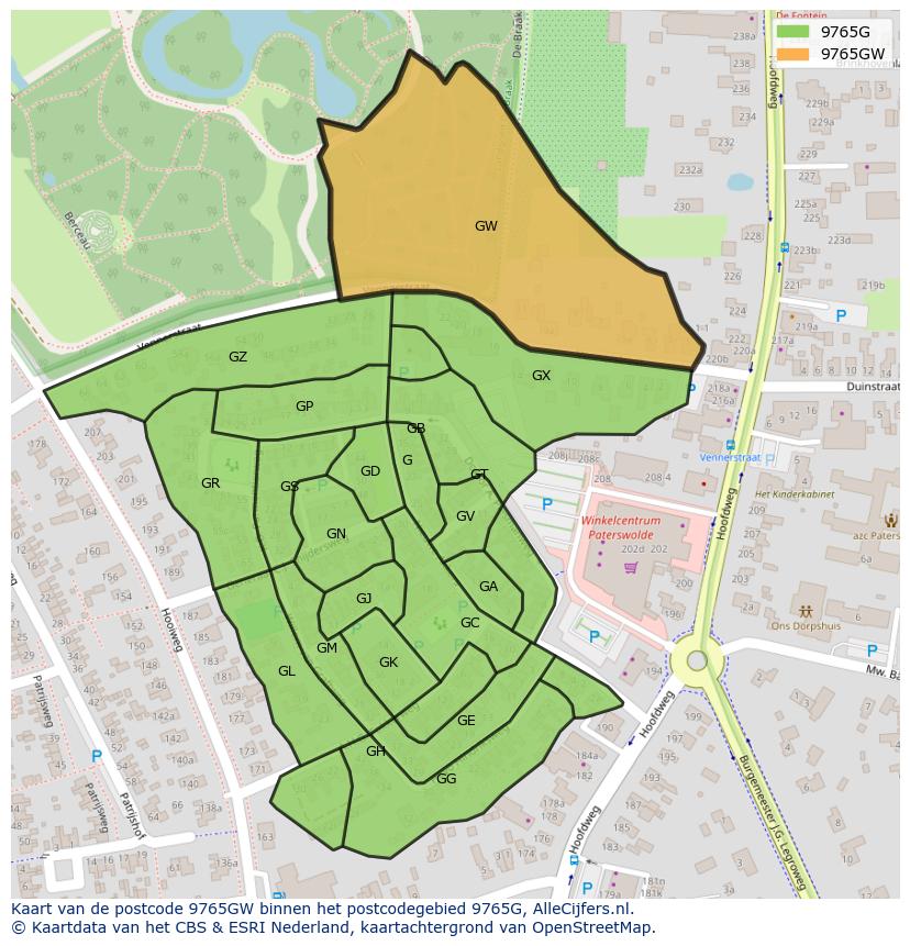 Afbeelding van het postcodegebied 9765 GW op de kaart.