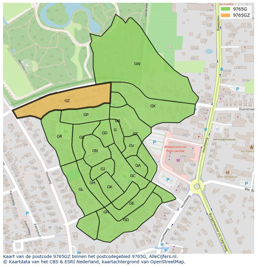 Afbeelding van het postcodegebied 9765 GZ op de kaart.
