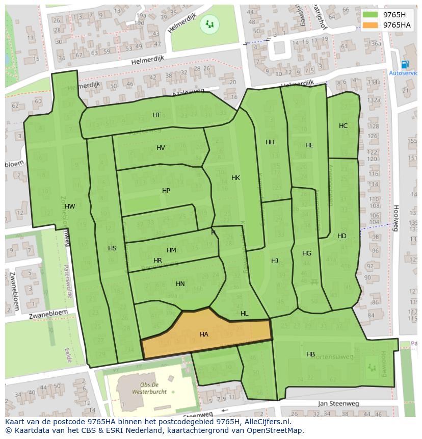 Afbeelding van het postcodegebied 9765 HA op de kaart.
