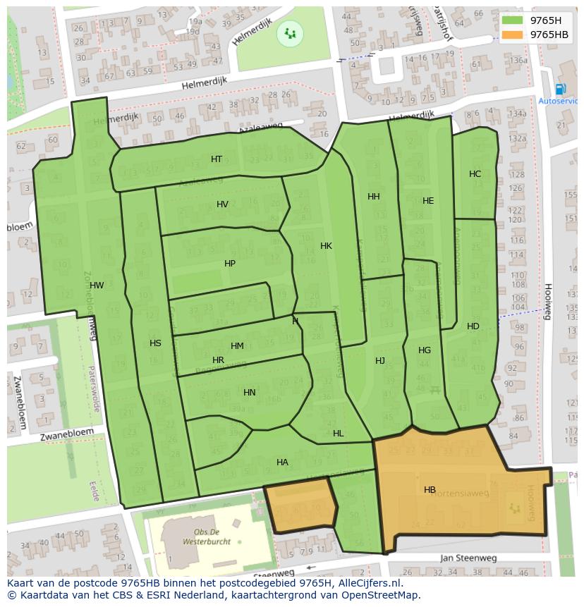 Afbeelding van het postcodegebied 9765 HB op de kaart.