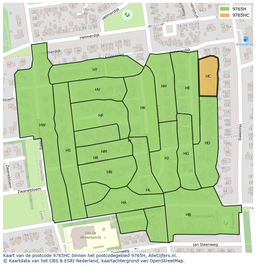 Afbeelding van het postcodegebied 9765 HC op de kaart.