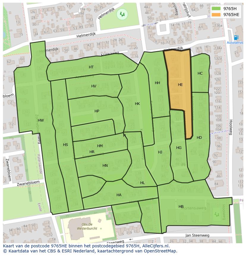 Afbeelding van het postcodegebied 9765 HE op de kaart.