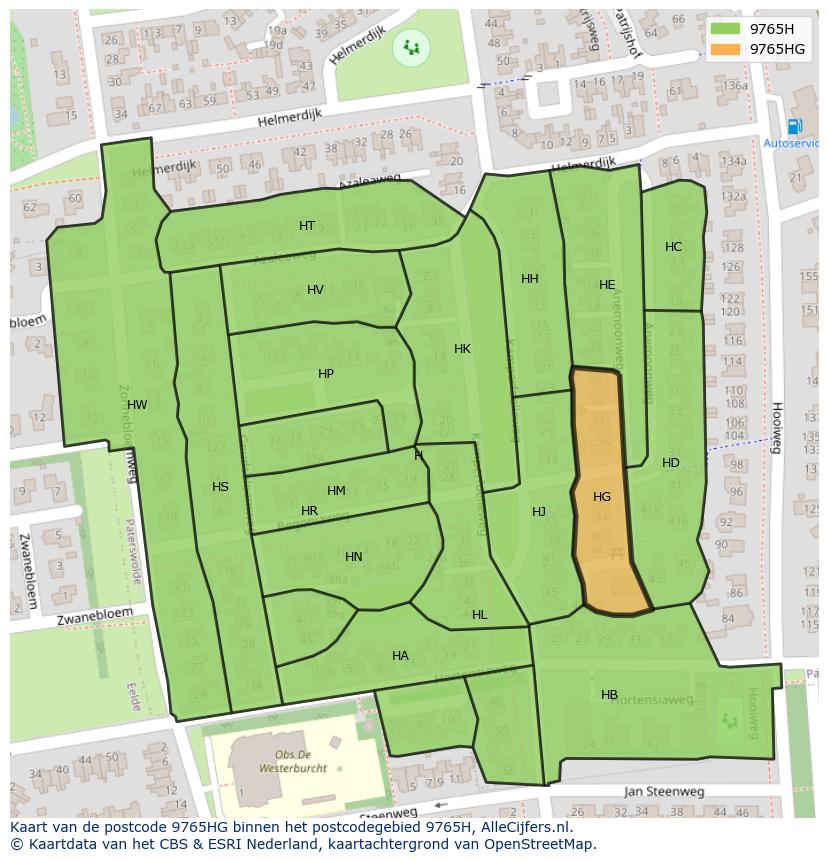 Afbeelding van het postcodegebied 9765 HG op de kaart.
