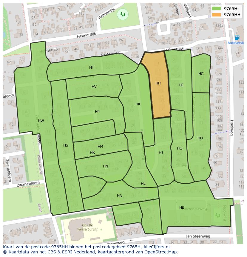 Afbeelding van het postcodegebied 9765 HH op de kaart.