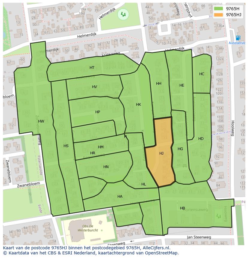 Afbeelding van het postcodegebied 9765 HJ op de kaart.