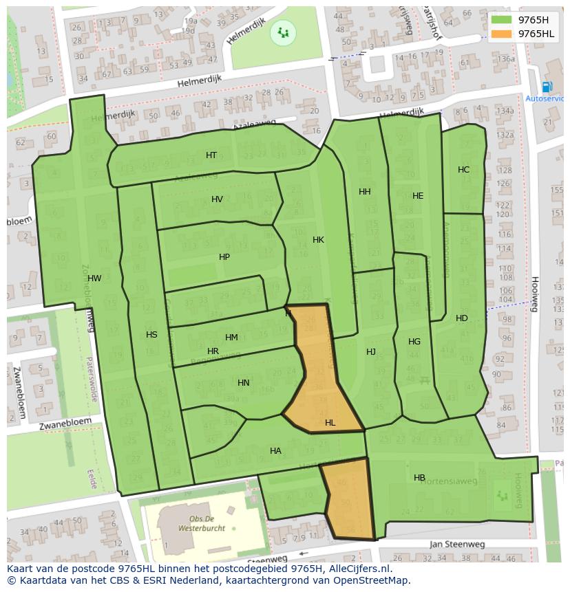 Afbeelding van het postcodegebied 9765 HL op de kaart.