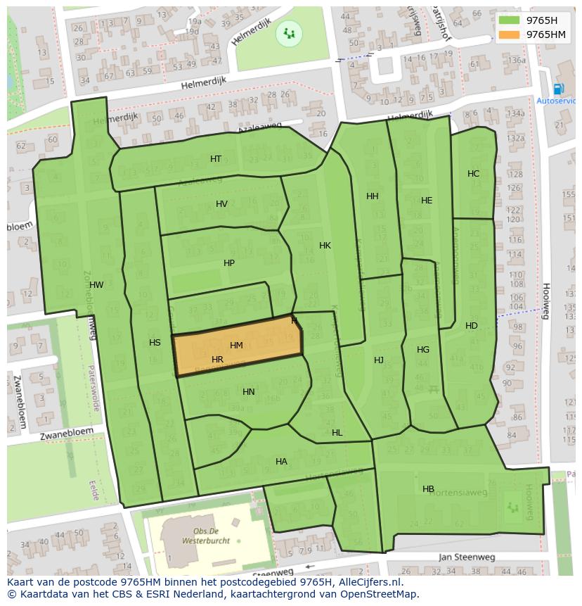Afbeelding van het postcodegebied 9765 HM op de kaart.