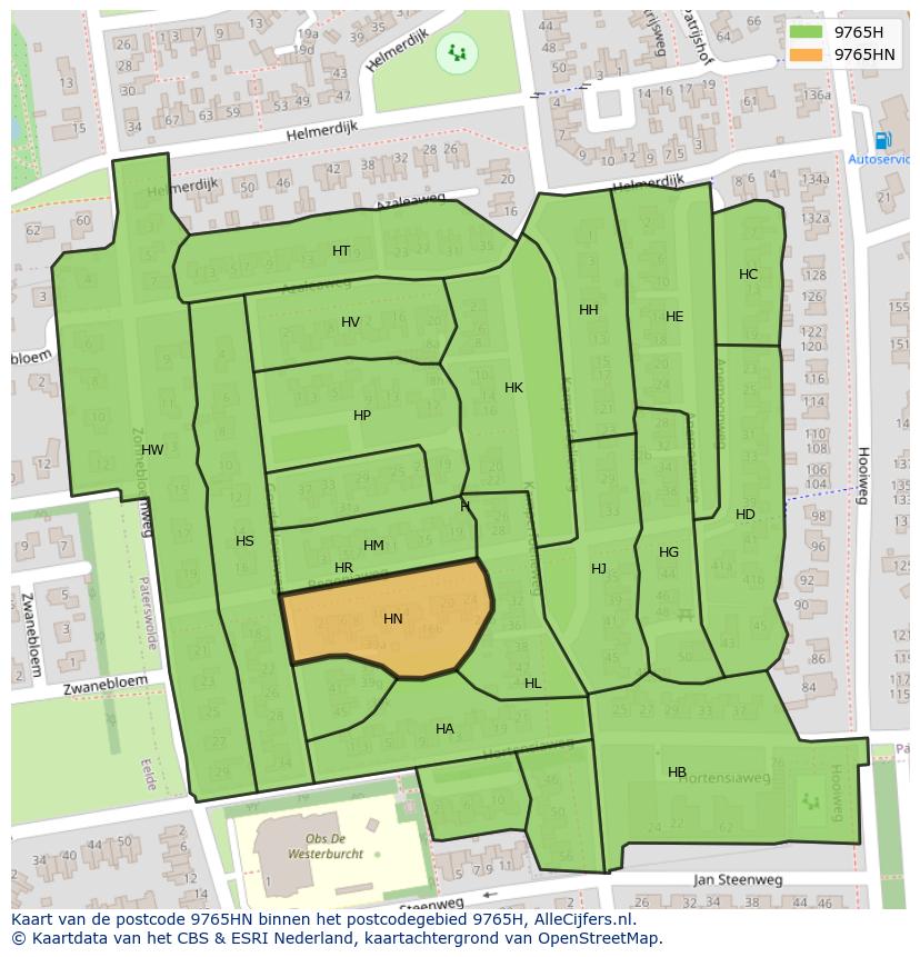 Afbeelding van het postcodegebied 9765 HN op de kaart.
