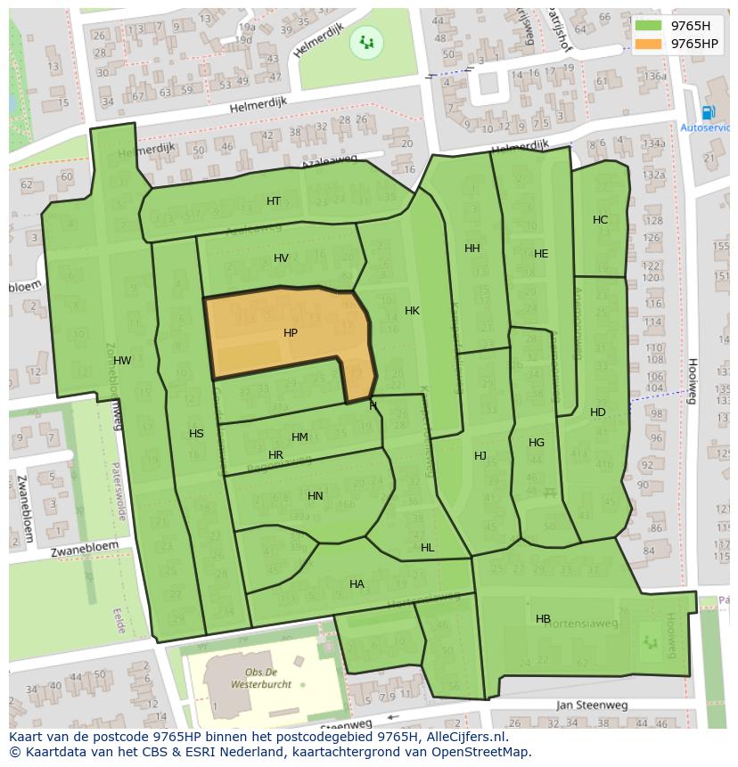 Afbeelding van het postcodegebied 9765 HP op de kaart.