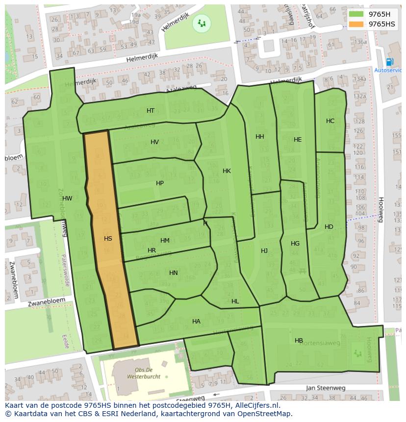 Afbeelding van het postcodegebied 9765 HS op de kaart.