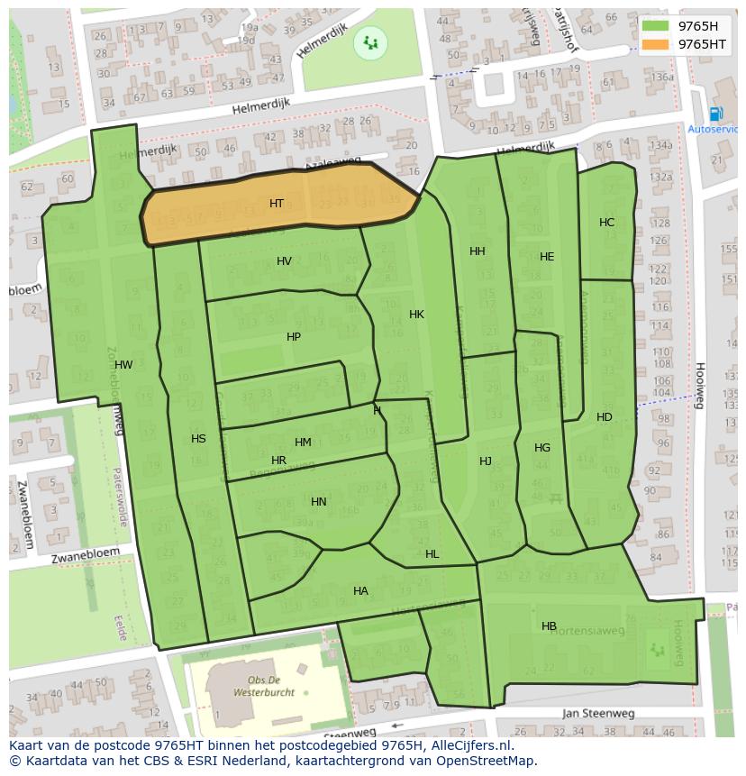 Afbeelding van het postcodegebied 9765 HT op de kaart.