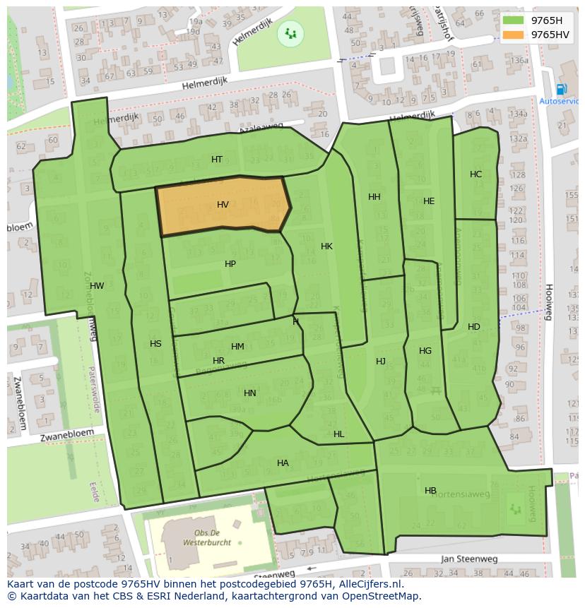 Afbeelding van het postcodegebied 9765 HV op de kaart.