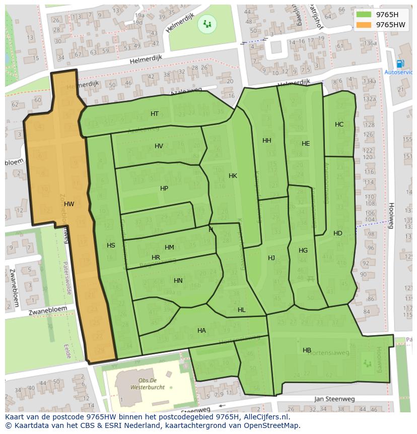 Afbeelding van het postcodegebied 9765 HW op de kaart.