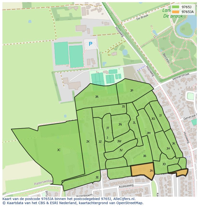 Afbeelding van het postcodegebied 9765 JA op de kaart.