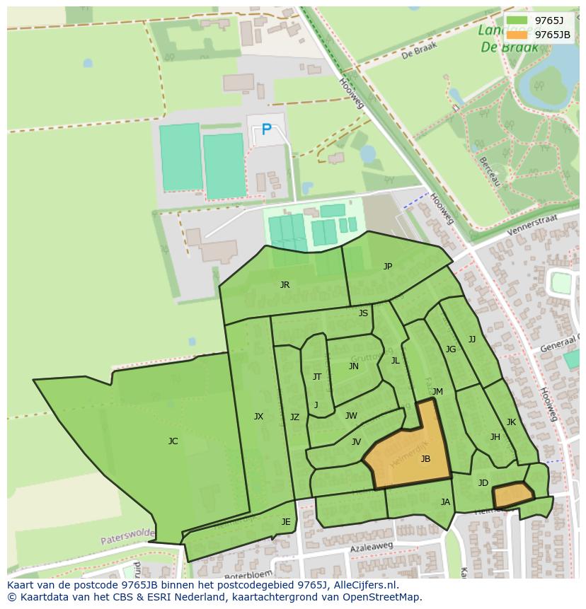 Afbeelding van het postcodegebied 9765 JB op de kaart.