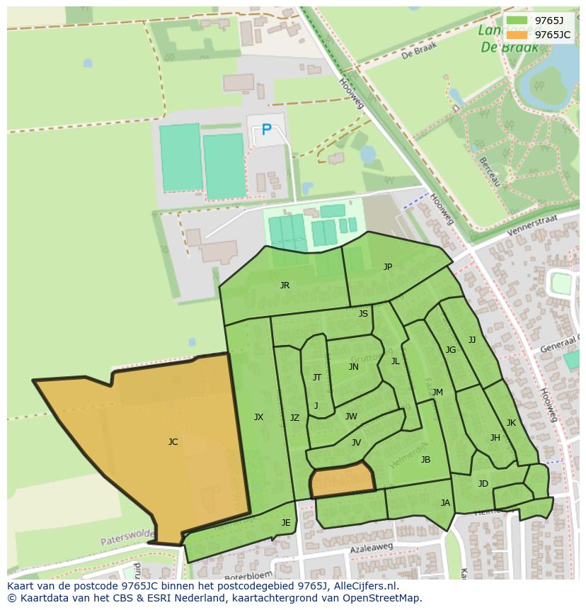 Afbeelding van het postcodegebied 9765 JC op de kaart.