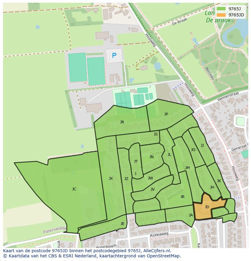 Afbeelding van het postcodegebied 9765 JD op de kaart.