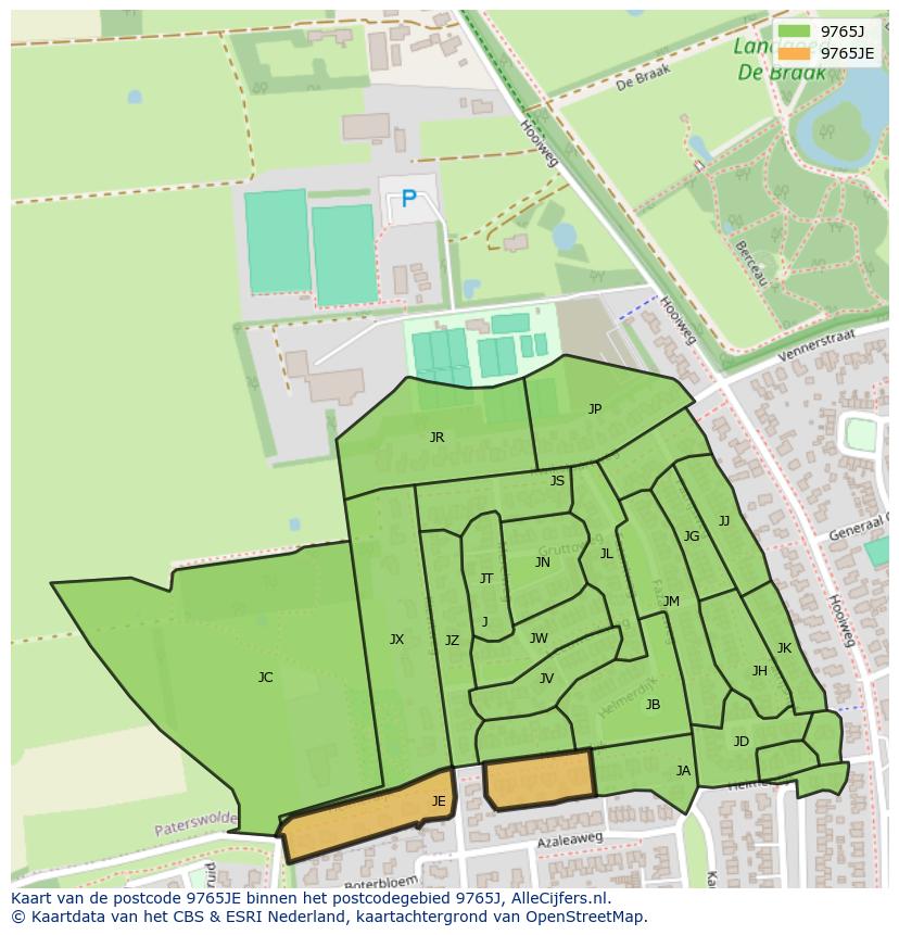 Afbeelding van het postcodegebied 9765 JE op de kaart.