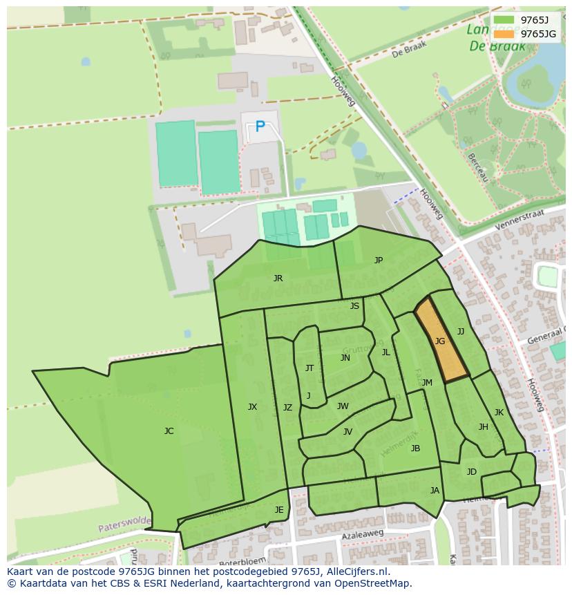 Afbeelding van het postcodegebied 9765 JG op de kaart.