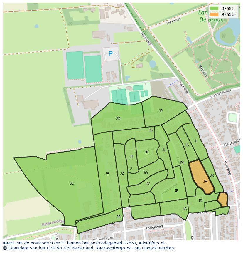 Afbeelding van het postcodegebied 9765 JH op de kaart.