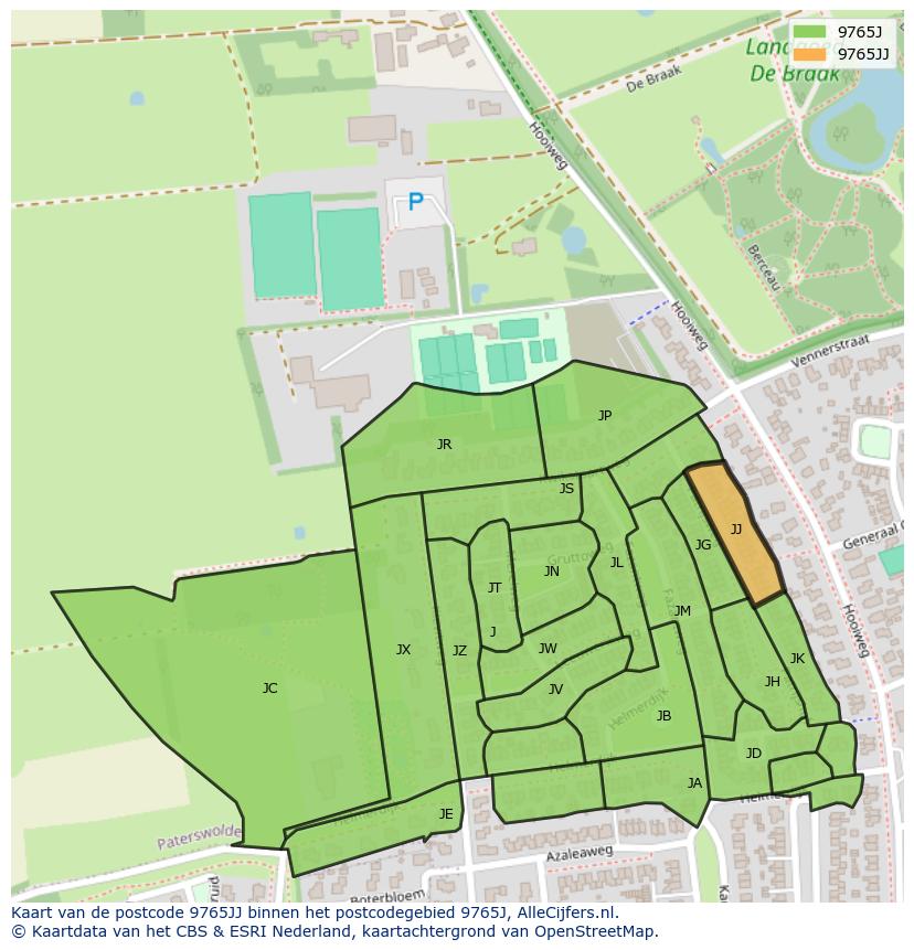 Afbeelding van het postcodegebied 9765 JJ op de kaart.