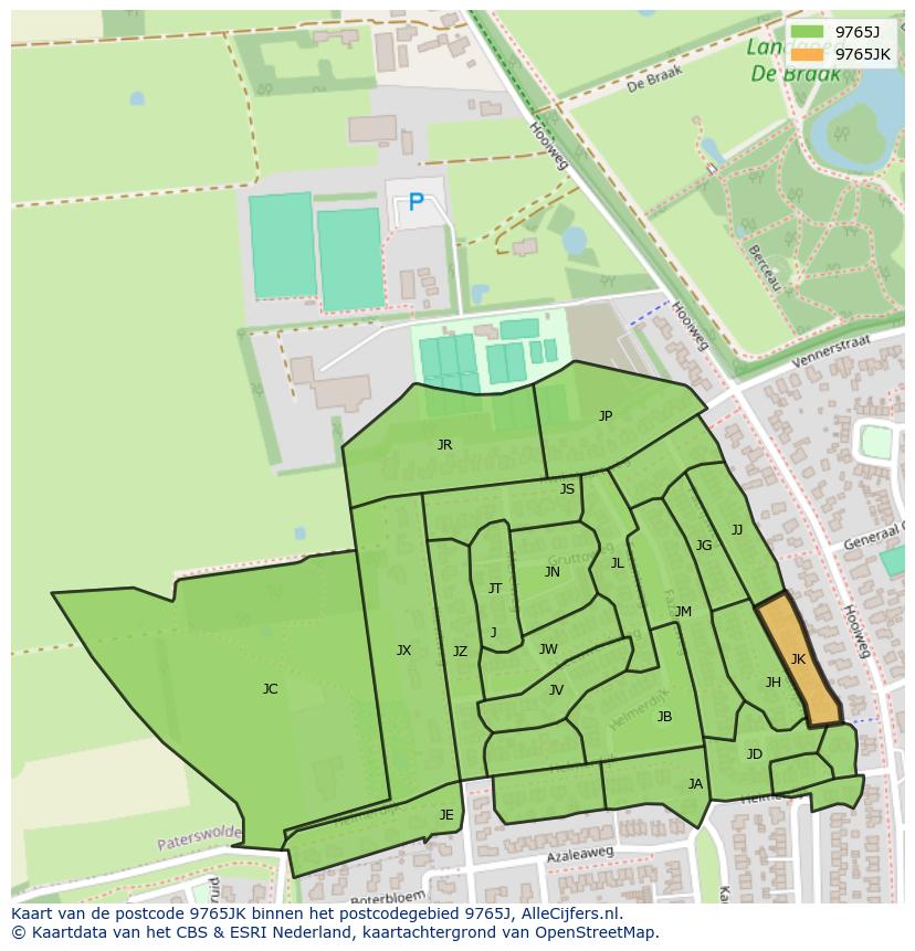 Afbeelding van het postcodegebied 9765 JK op de kaart.