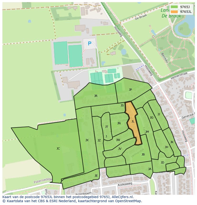 Afbeelding van het postcodegebied 9765 JL op de kaart.