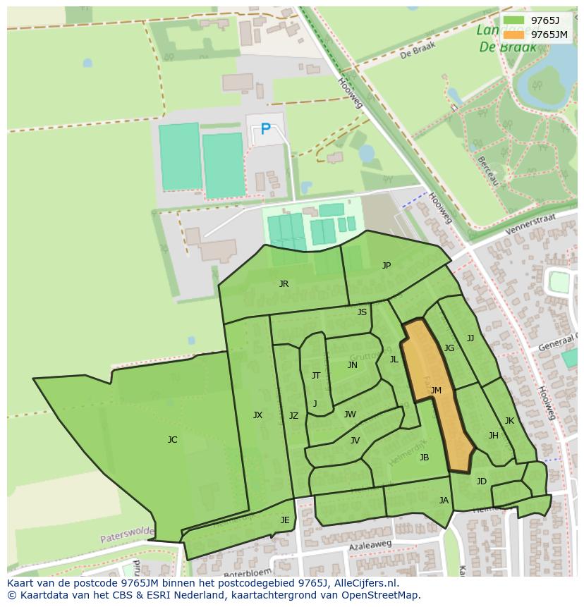 Afbeelding van het postcodegebied 9765 JM op de kaart.
