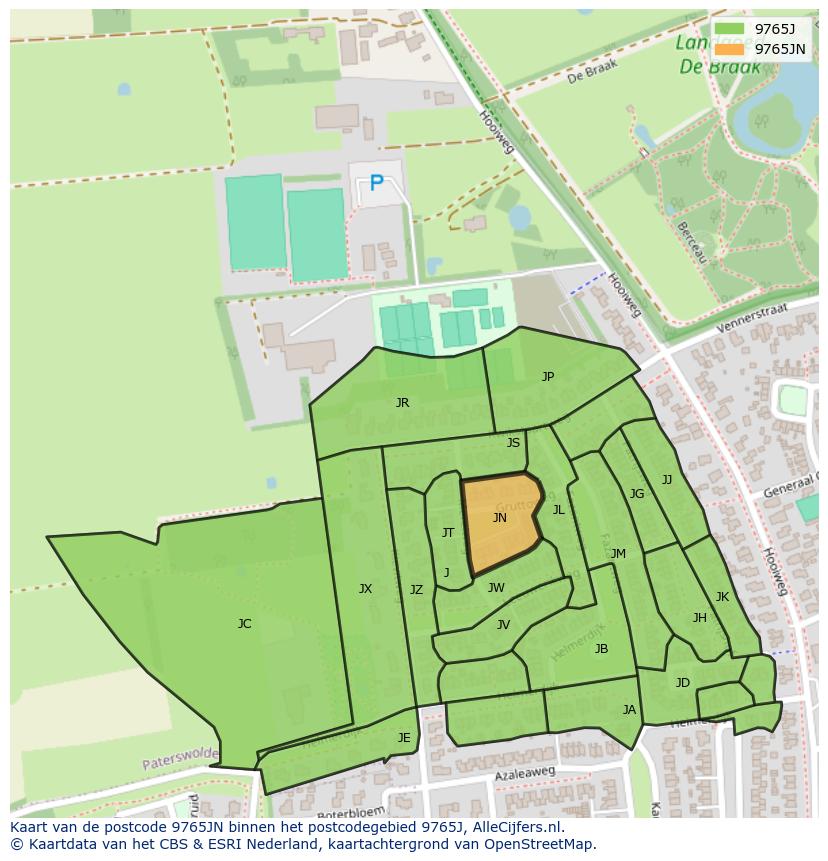 Afbeelding van het postcodegebied 9765 JN op de kaart.