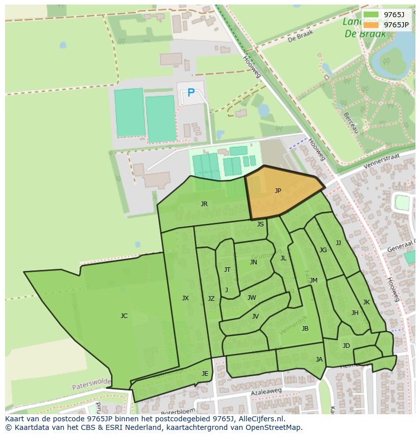 Afbeelding van het postcodegebied 9765 JP op de kaart.