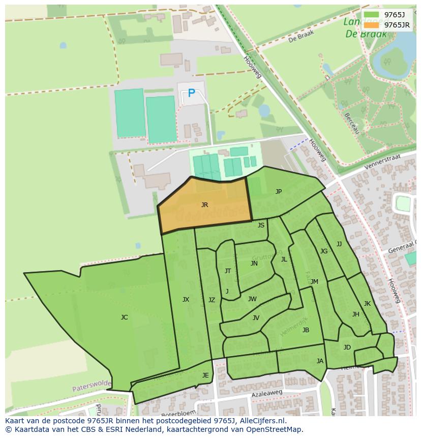 Afbeelding van het postcodegebied 9765 JR op de kaart.
