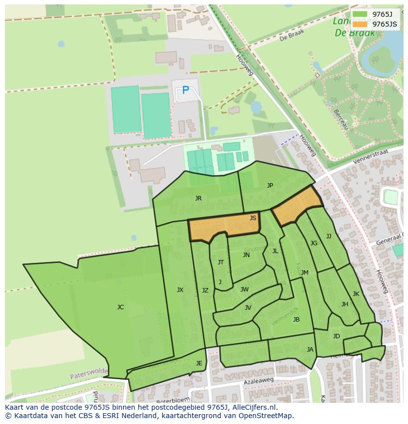 Afbeelding van het postcodegebied 9765 JS op de kaart.