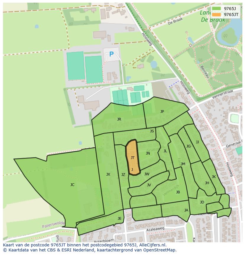 Afbeelding van het postcodegebied 9765 JT op de kaart.