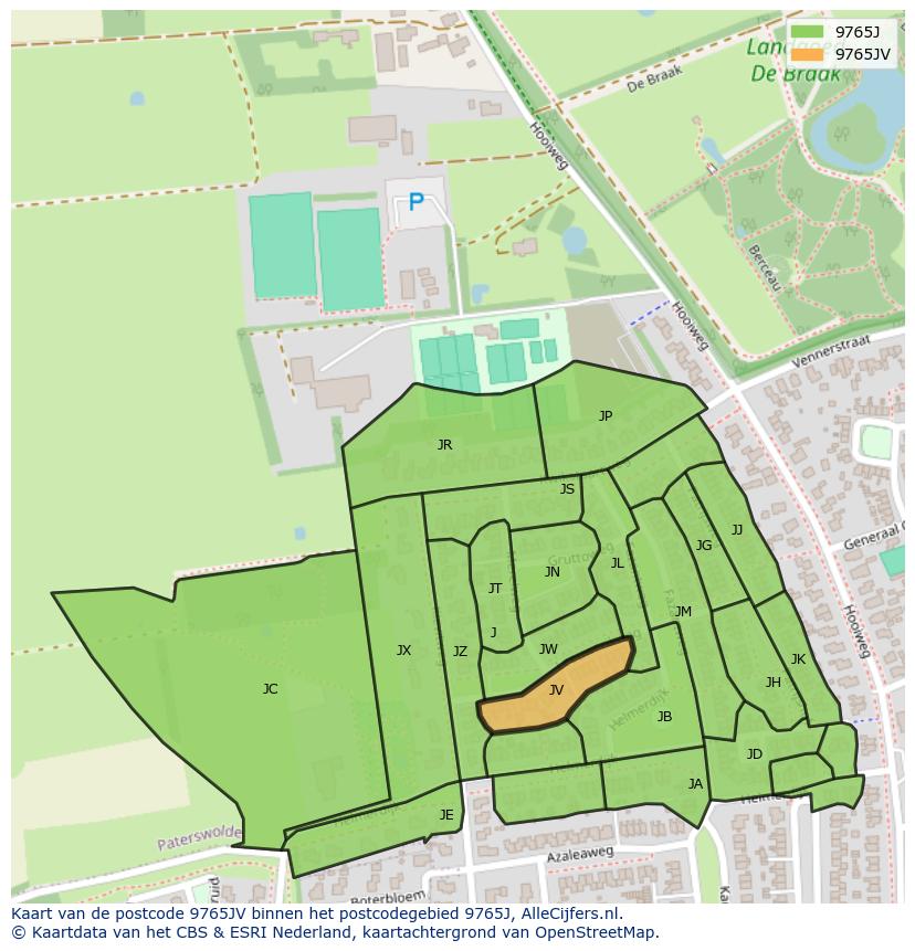 Afbeelding van het postcodegebied 9765 JV op de kaart.