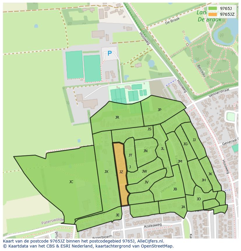 Afbeelding van het postcodegebied 9765 JZ op de kaart.